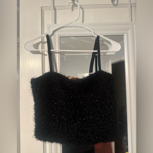 Forever 21 F21 Sparkly Black Tinsel Crop Tank Top Cami - Women’s Sz Medium New - Picture 1 of 4